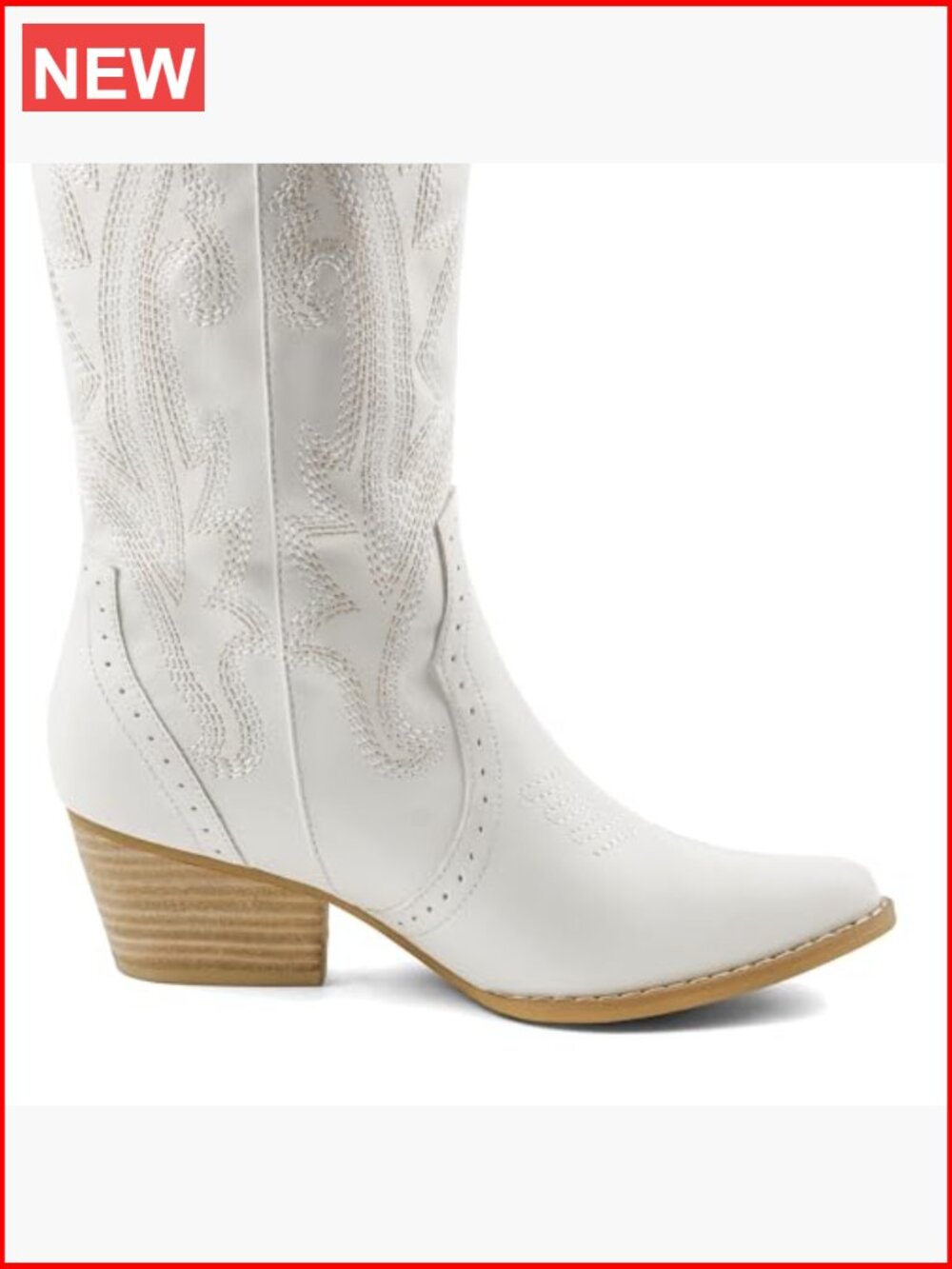 Mid-calf Cowgirl Boots | Pointy Toe | Embroidered | Chunky Heels | Pull-On - Picture 5 of 7